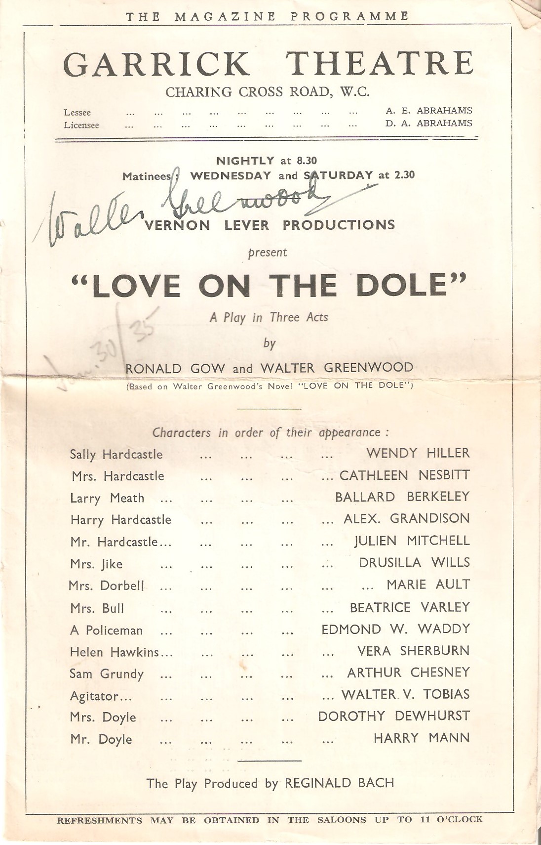 Garrick Programme signed by WG